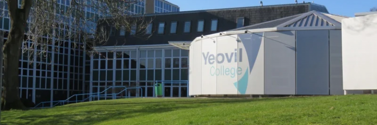 A building on Yeovil College's campus in the sunshine