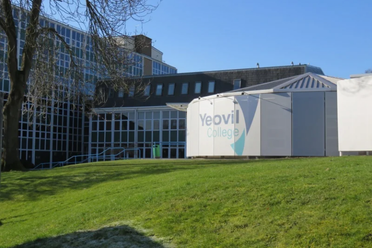 A building on Yeovil College's campus in the sunshine