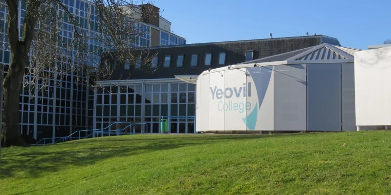 A building on Yeovil College's campus in the sunshine